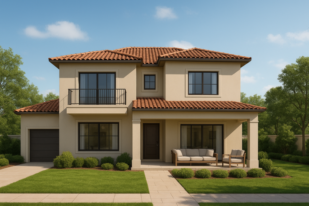 تصميم فلّة دورين بمجلسين وصالة وغرفة نوم لكبار السن وطابق علوي متعدد الاستخدامات.