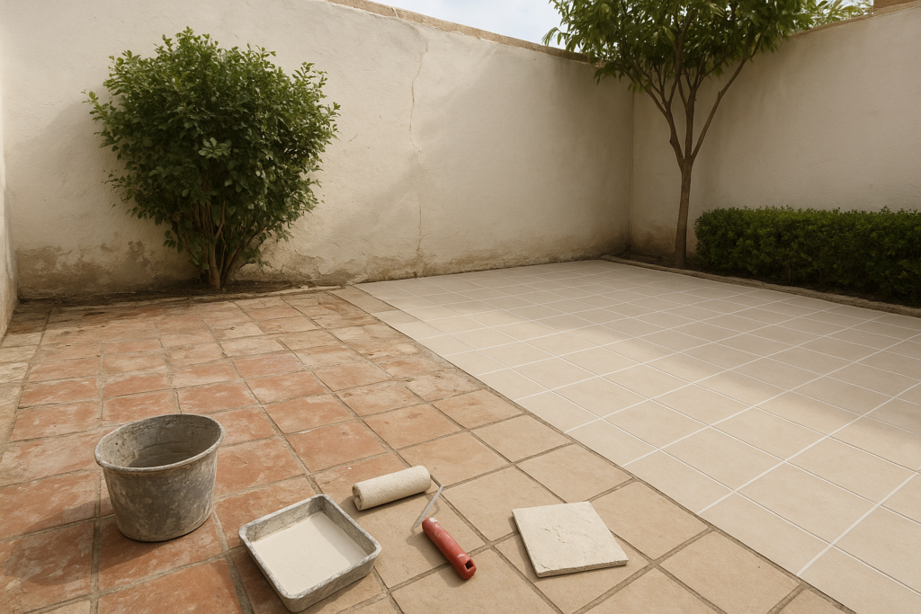 تجديد وتحديث الحوش الخارجي: صيانة البلاط والبوية المتهالكة