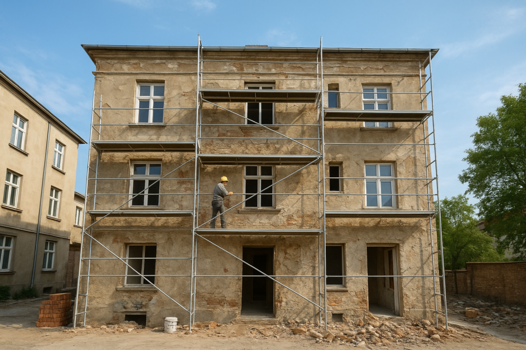 ترميم وتجديد عمارة سكنية قديمة مكونة من ٣ طوابق لتحسين البيئة والمساحة المعيشية.