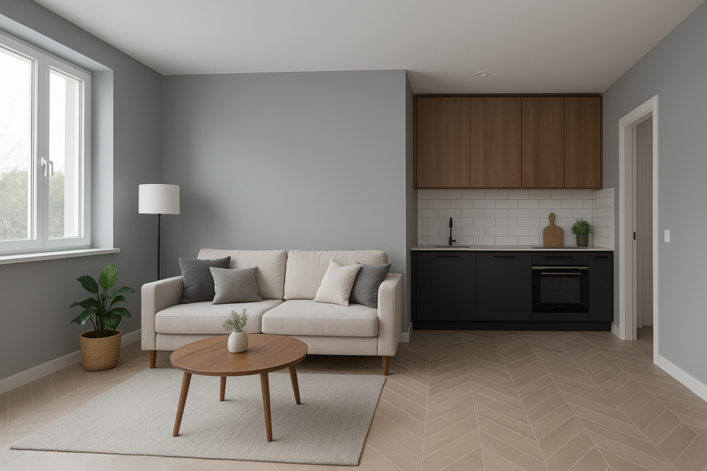 مشروع تجديد شامل للشقة: تغيير الألوان وتبليط شامل للديكور العصري.