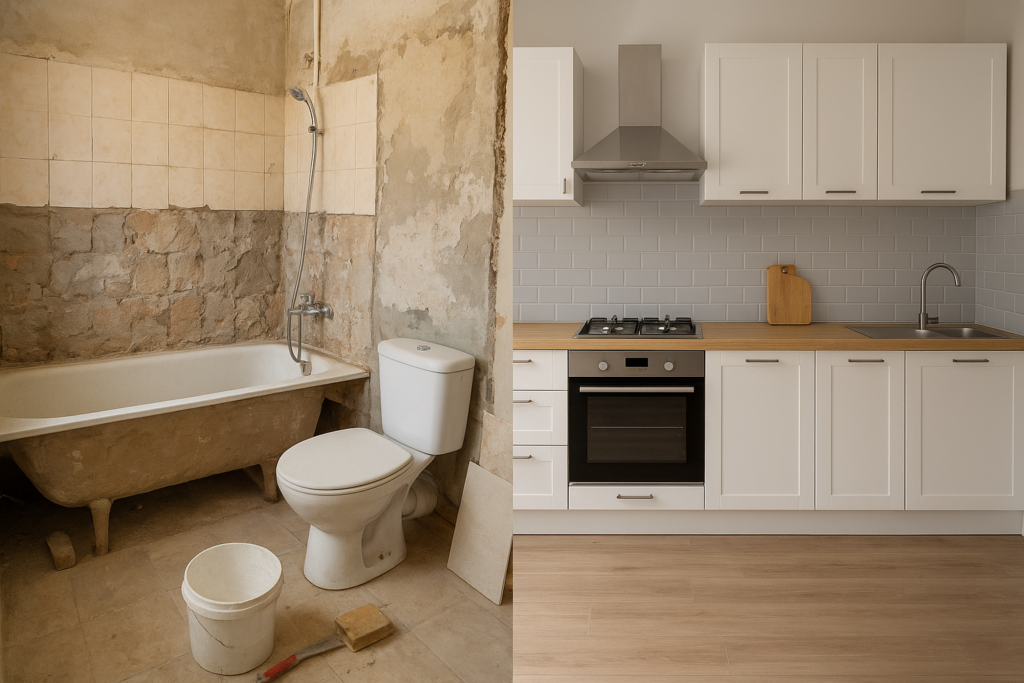 ترميم الحمام وتقفيل المطبخ لمشروع تحسين المنزل.