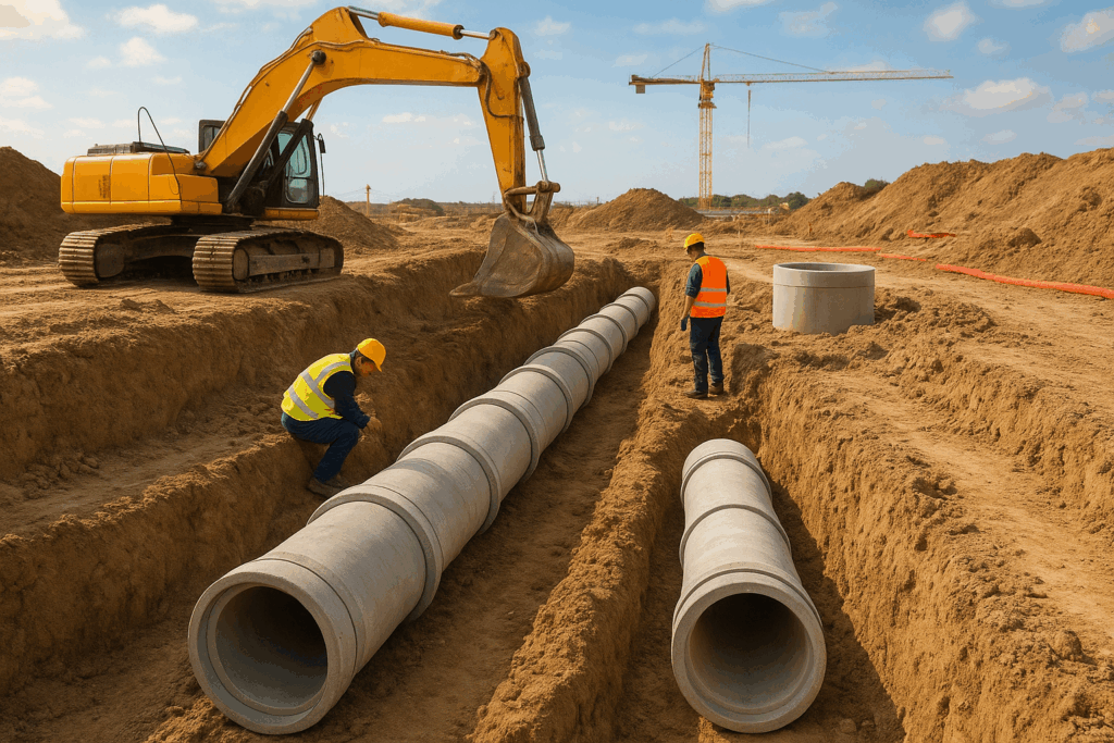 مشروع بناء جديد لأعمال البنية التحتية لشبكات الصرف والمياه
