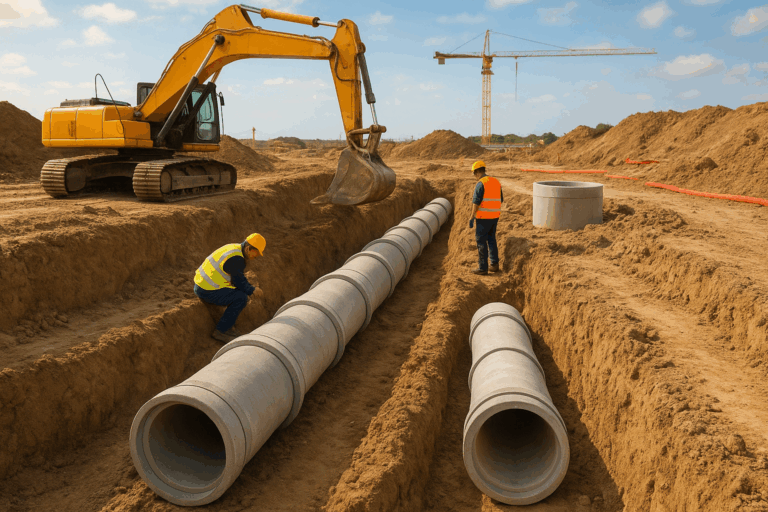 مشروع بناء جديد لأعمال البنية التحتية لشبكات الصرف والمياه