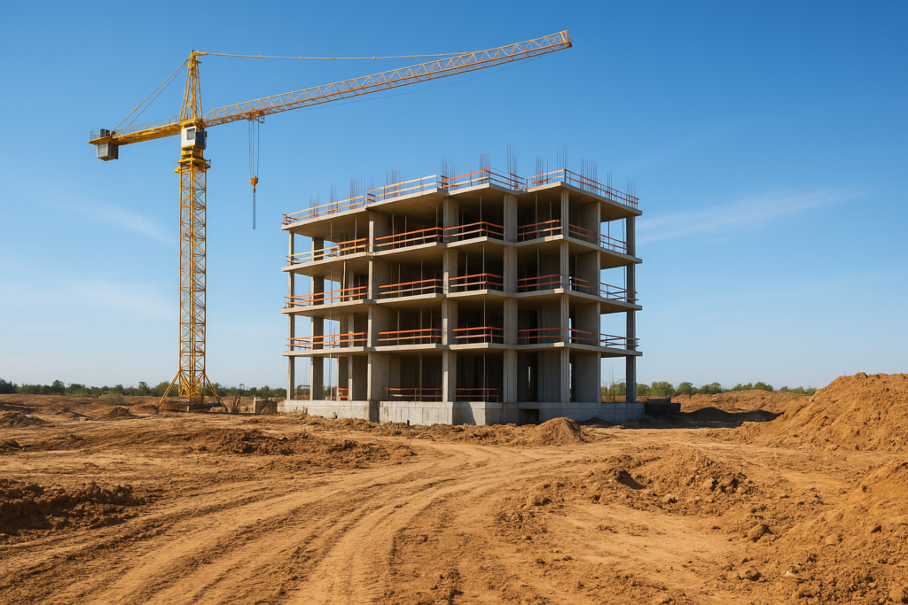 بناء جديد على أرض خام لتطوير مشروع سكني حديث