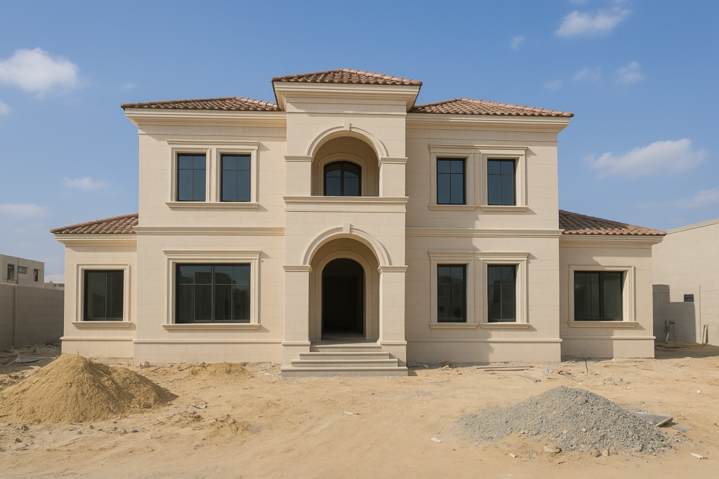 مشروع بناء جديد لفيلا: ٦ غرف ماستر مع مجلس ومطبخ ودورتين مياه ومغسلة يدين.