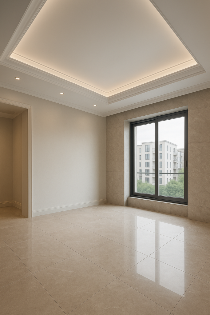 تشطيبات متميزة لشقتك: جبس متنوع، بلاط حديث، نوافذ أنيقة، وبويات راقية