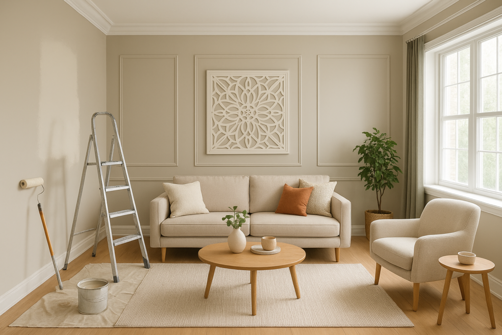 مشروع تجديد كامل للبيت: دهان، ديكور شاشة، وتزيين داخلي