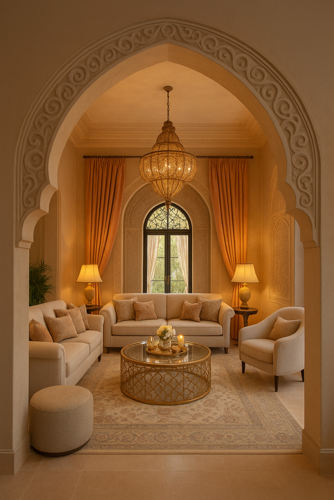 تصميم مجلس نساء راقٍ ومدخل جذاب بأسلوب ديكوري فريد