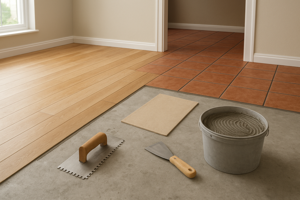 حلول ترميم عادلة لأرضيات الغرف والصالة وبلاط الحوش في المنزل