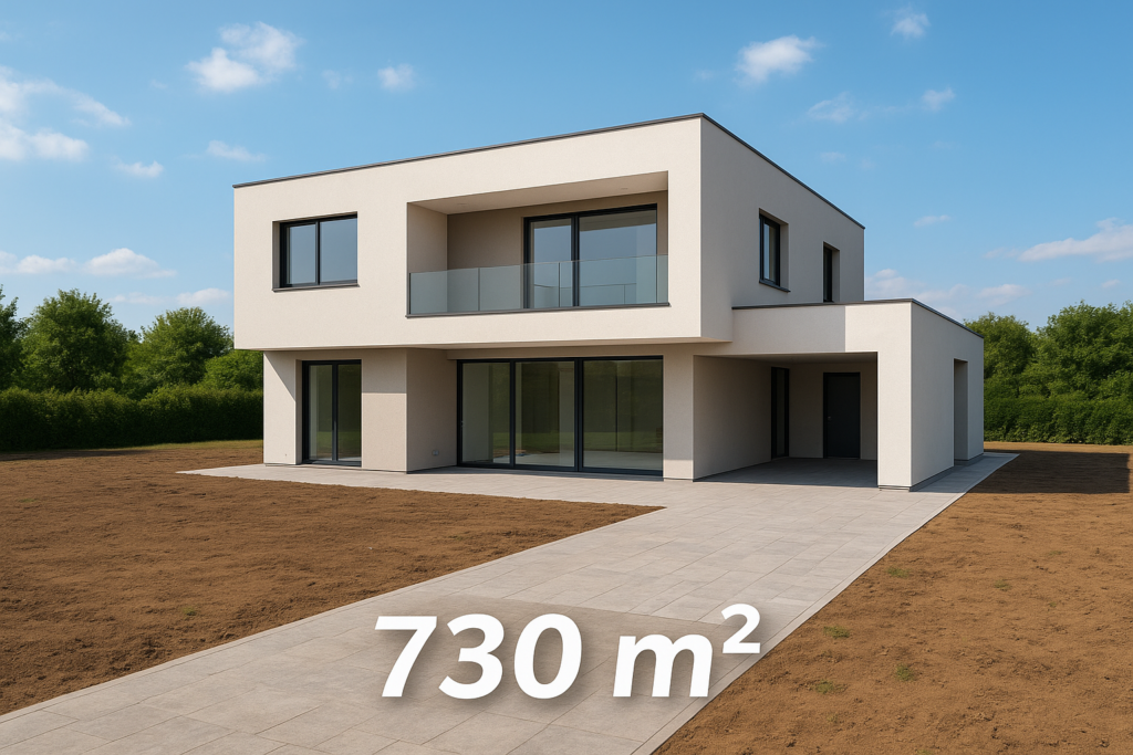 بناء حديث على أرض بمساحة ٧٣٠ متر مربع.