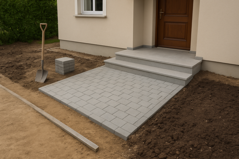 مشروع تسوية حوش وتبليط مدخل لمنزل خاص.