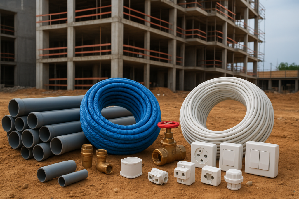 مشروع بناء جديد: توريد مستلزمات السباكة والكهرباء كاملة