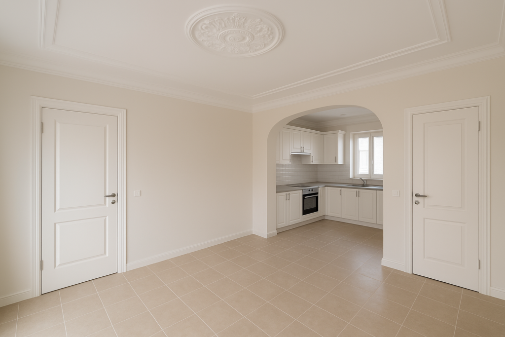 ترميم شامل لشقة: جبس، بلاط، بوية، أبواب، ومطبخ.