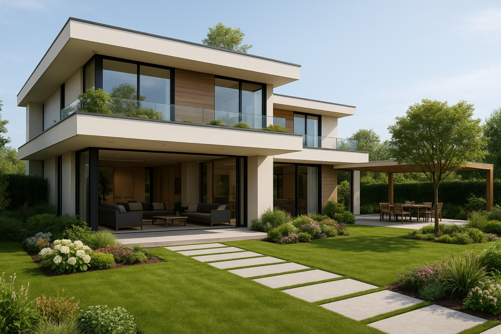 تصميم ديكور شامل لفيلا دورين مع حديقة وسطح فريد