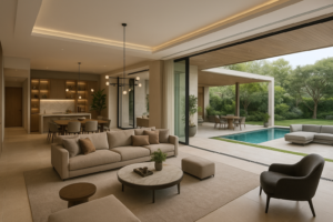 تصميم داخلي شامل وديكورات مبتكرة لجميع أركان الفيلا والأماكن الخارجية