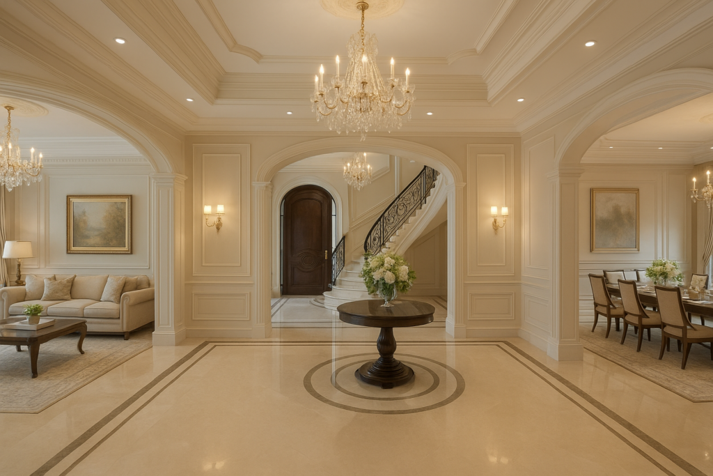 تجديد ديكور فاخر فيلا هاو تاون للمجلس، المدخل، الصالة وصالة الطعام.