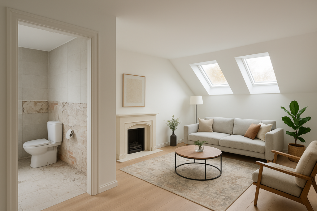 مشروع تجديد شامل للدور العلوي يتضمن ترميم دورات المياه وأعمال الديكور للمجلس والصالة