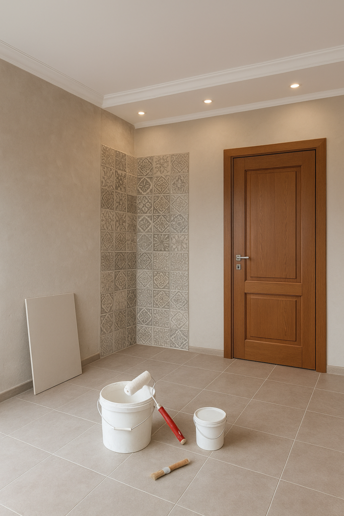 تشطيب منزل متكامل: لياسة، بلاط، ديكور، أبواب وبوية