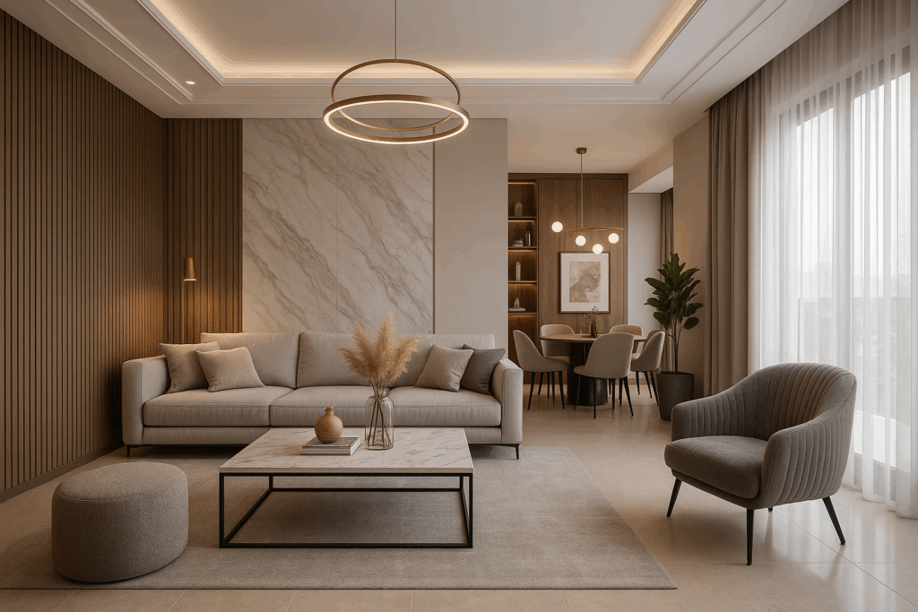 مشروع تصميم وتشطيب ديكور فني كامل لشقة سكنية