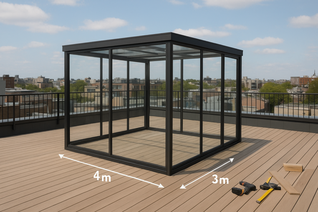 بناء غرفة خارجية زجاجية على السطح بالأبعاد المحددة.