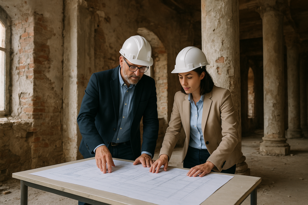 مشروع استشارة وترميم لمبنى جديد لإصلاح الأعمدة والجدران