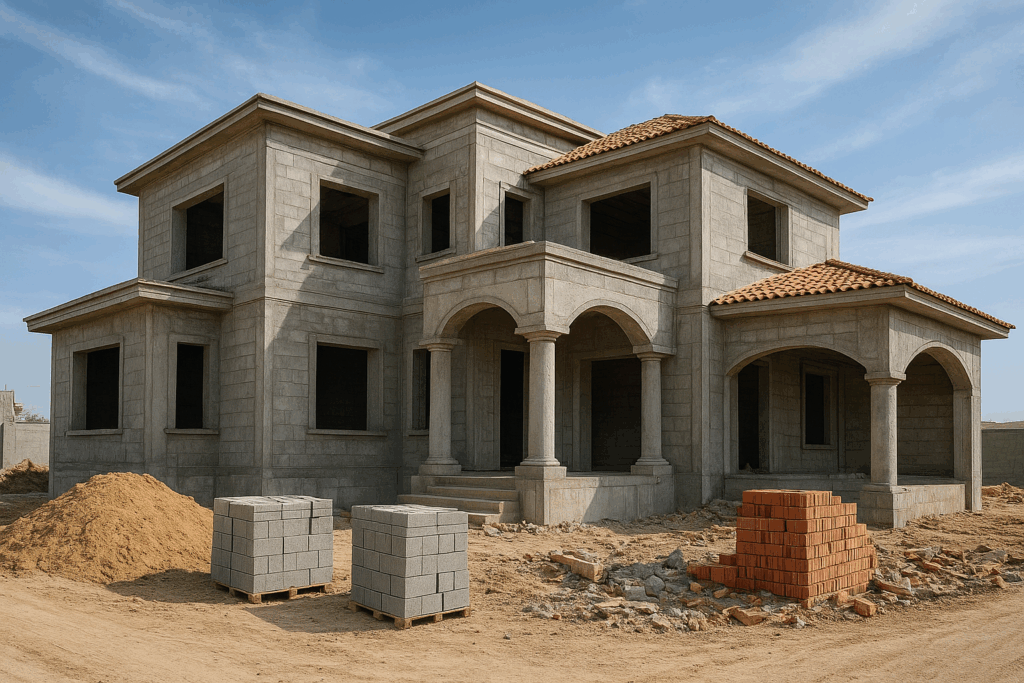 تشطيب فلة كاملة بنظام العظم: احتياجات التأسيس والتشطيبات النهائية.