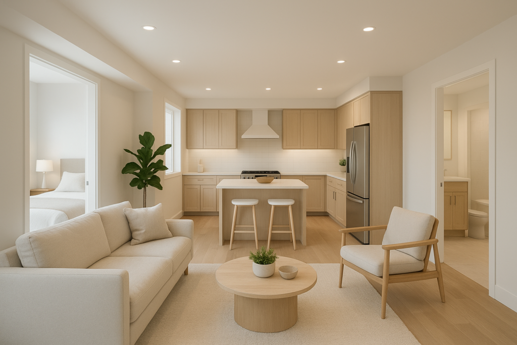 مشروع تجديد شامل للديكور: غرفتان، مطبخ، صالة، ودورة مياه