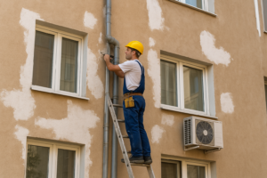 مشروع ترميم وصيانة للأعمال الخارجية والسباكة والدهان في مبنى سكني