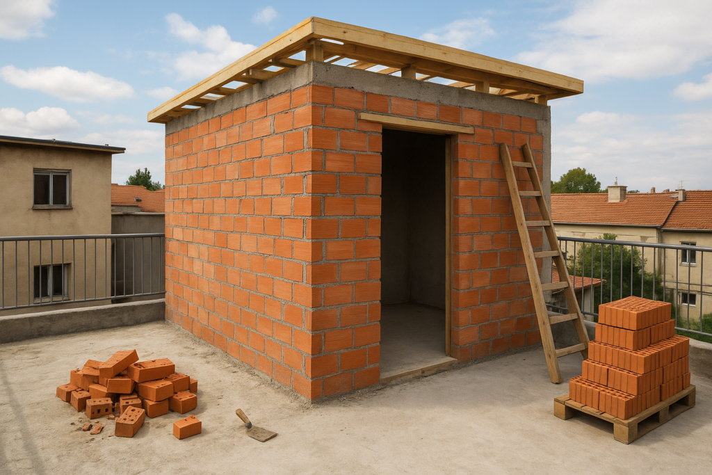 مشروع بناء غرفة جديدة وسور لسطح دوبلكس لتحقيق أمان إضافي.