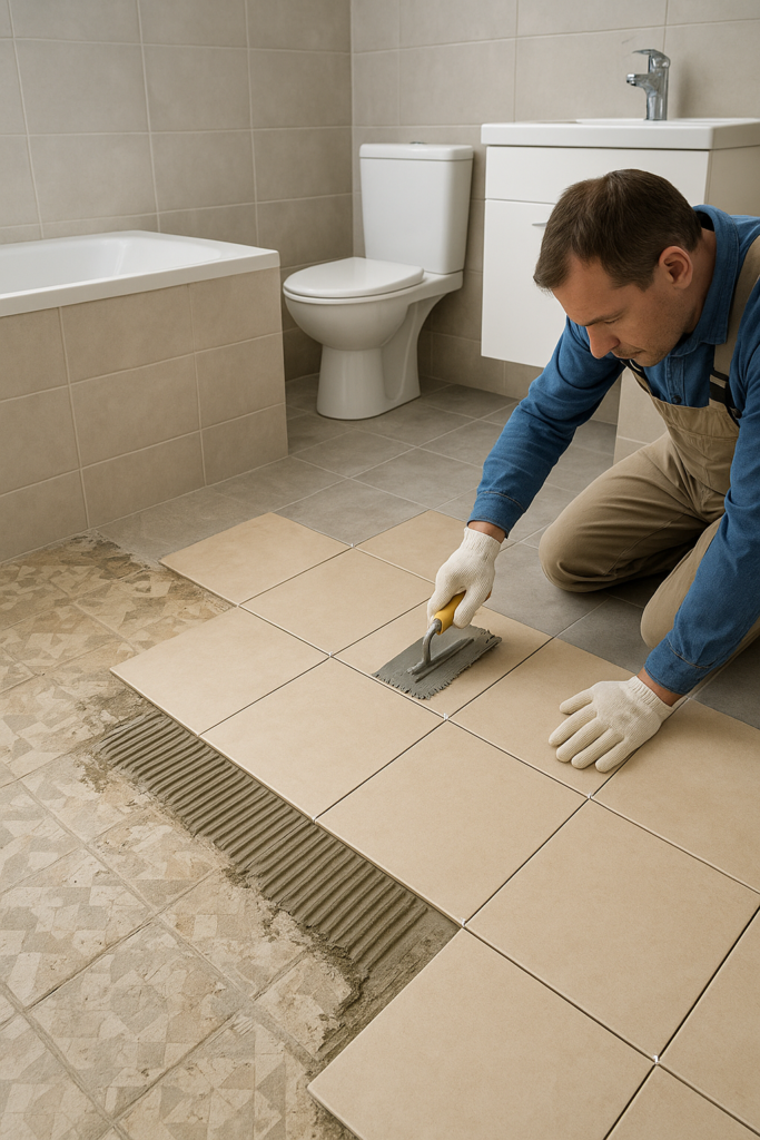 ترميم وتجديد البلاط لدورة مياه حديثة