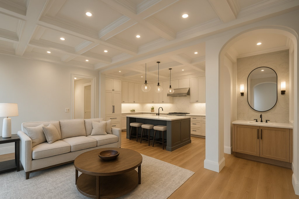 ديكورات داخلية مميزة لتصميم سقف الصالة والمطبخ والحمامات