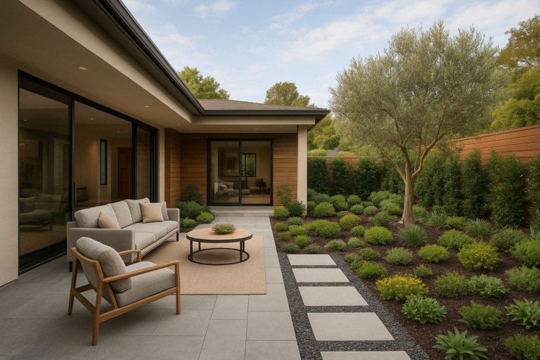 عنوان المشروع: ترميم وتجديد صالة المنزل وإنشاء حدائق للحوش لمظهر أنيق ووظيفي.