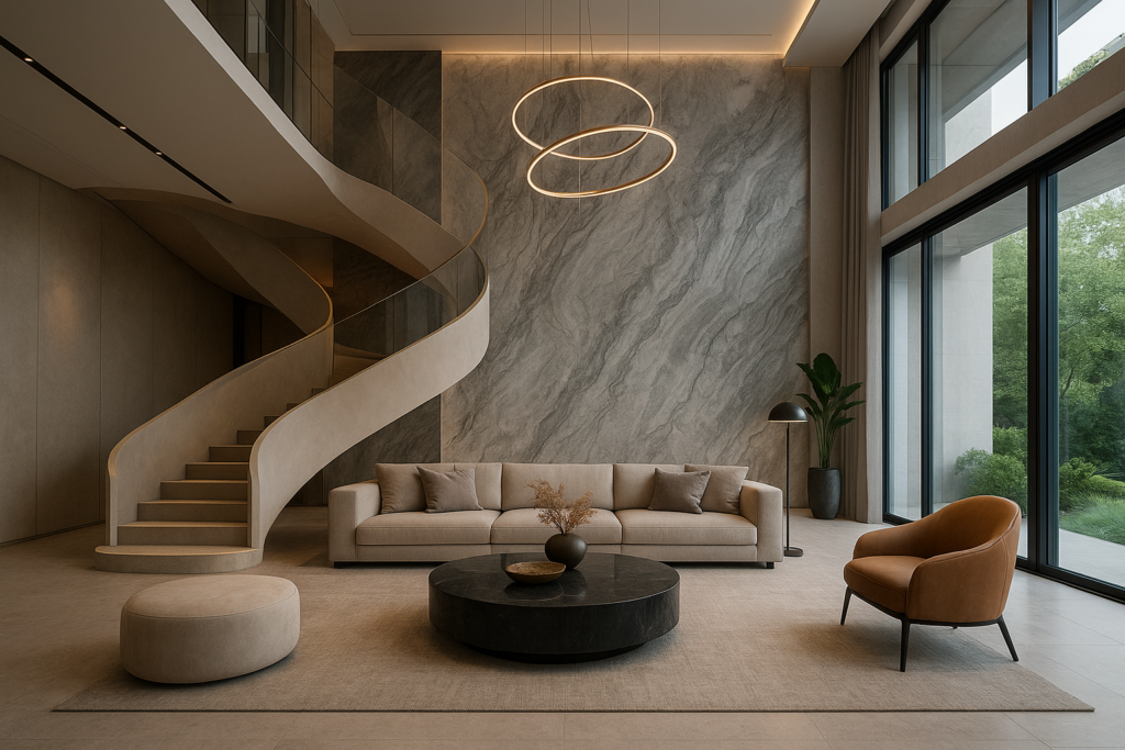 ديكور مبتكر لصالة فاخرة في فيلا حديثة التصميم