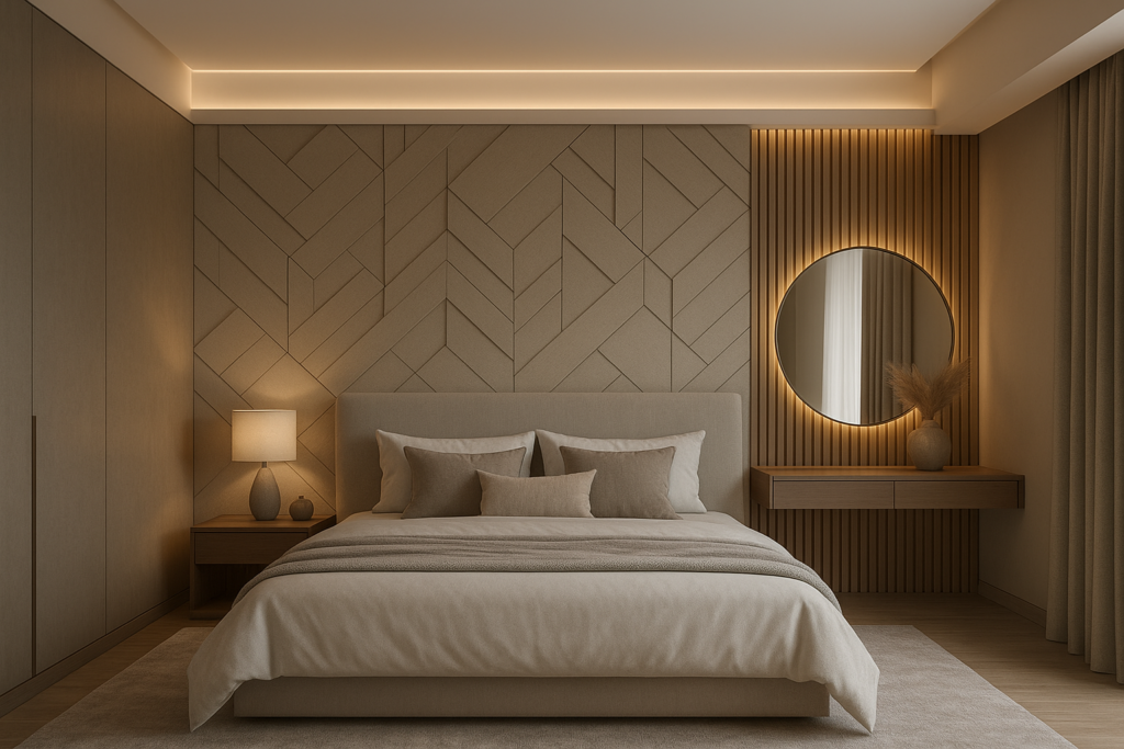 أعمال ديكور مبتكرة لجدران وغرف نوم في فيلا خاصة جديدة