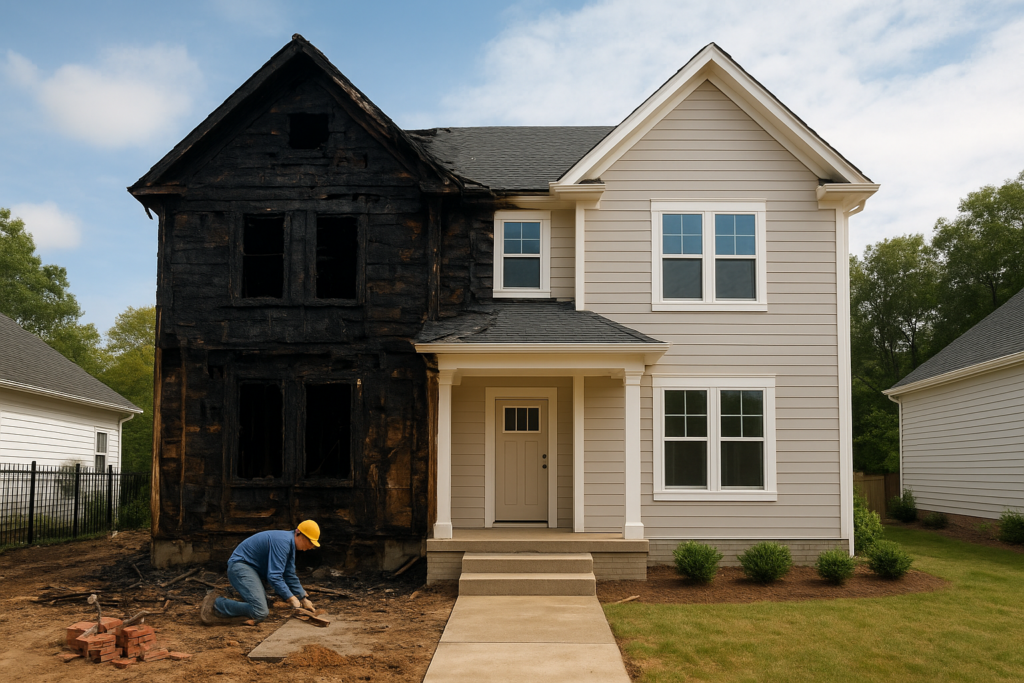 ترميم وتجديد منزل بعد حريق شامل لتحسين وتأهيل كامل.