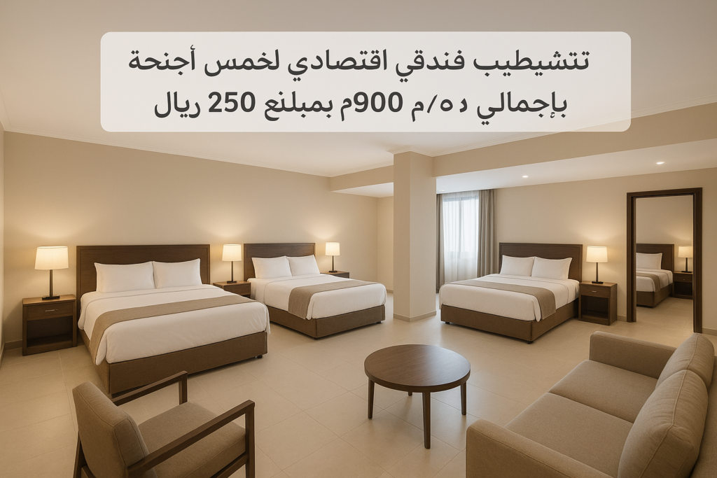 تشطيب فندقي اقتصادي لخمس أجنحة بإجمالي 900م بمبلغ 250 ألف ريال